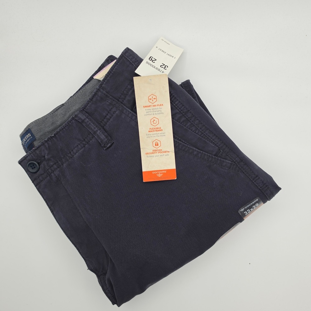 Dockers Smart 360 Flex Chino Pants Mens 32x29 Navy NWT Slim Tapered Fit
